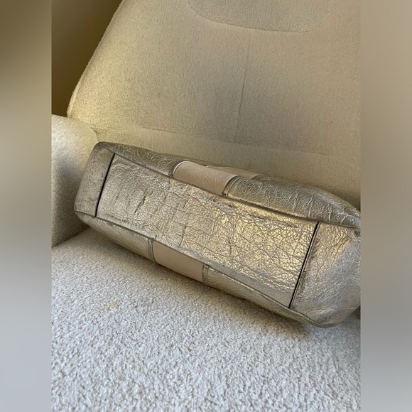 Coach Chelsea Leather Stripe Charlie Carryall Tote cream and gold met colour - Picture 12 of 16